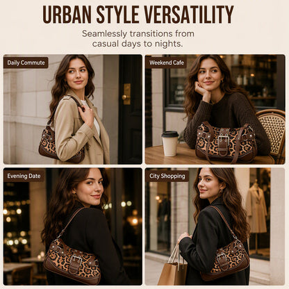🐆 LIMITED TIME 50% OFF! 🤎 Retro Leopard Print Shoulder Bag for Women – Vintage Style Crossbody Handbag with Rivet Accents ✨