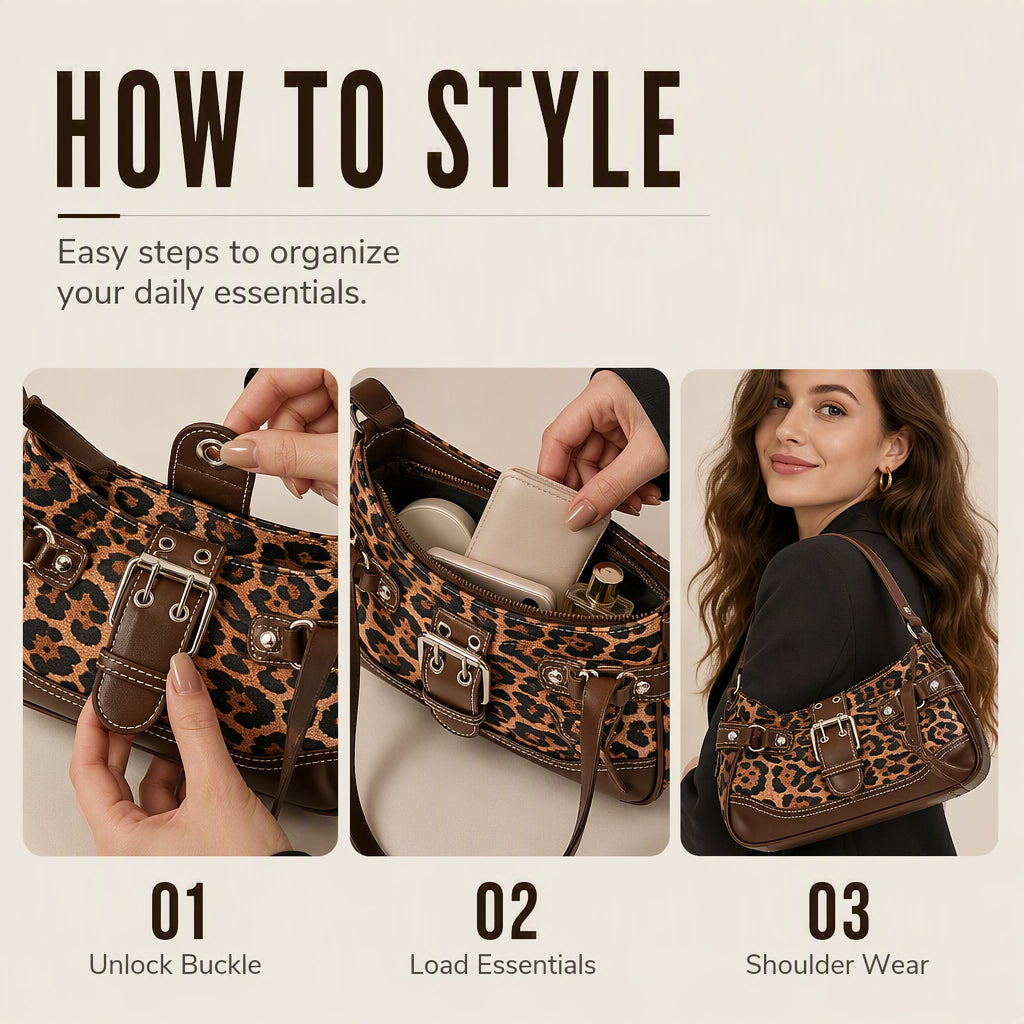 🐆 LIMITED TIME 50% OFF! 🤎 Retro Leopard Print Shoulder Bag for Women – Vintage Style Crossbody Handbag with Rivet Accents ✨