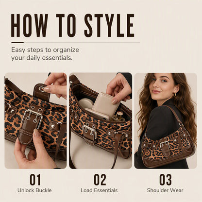 🐆 LIMITED TIME 50% OFF! 🤎 Retro Leopard Print Shoulder Bag for Women – Vintage Style Crossbody Handbag with Rivet Accents ✨