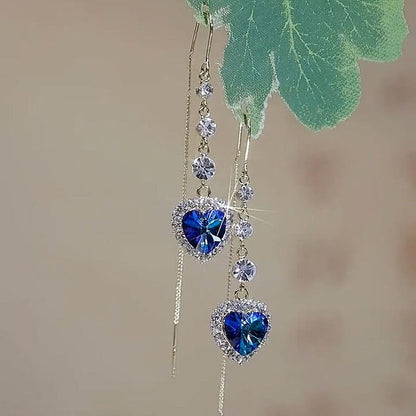 Ideal Gift - Exquisite Blue Heart Synthetic Gemstone Threader Earrings