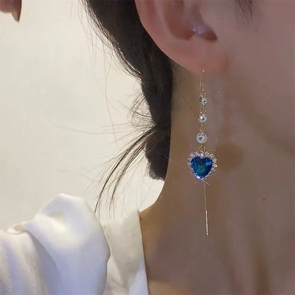 Ideal Gift - Exquisite Blue Heart Synthetic Gemstone Threader Earrings
