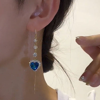 Ideal Gift - Exquisite Blue Heart Synthetic Gemstone Threader Earrings