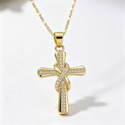 ⏳Limited-time 50% off⏰Women's Sparkling Twisted Knot Cross Pendant Necklace✝️📿