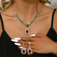 🎉 LIMITED TIME 50% OFF! 💎 Zircon Jewelry Set – Necklace & Drop Earrings for Women – Pink & Green Design, Premium Copper Base ✨