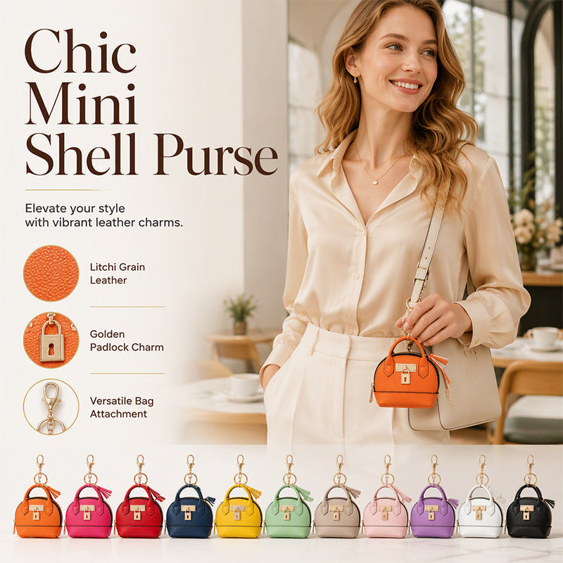 🎉 LIMITED TIME 50% OFF! 🐚 Mini Shell Bag Keychain – PU Leather Lipstick Coin Purse with Golden Padlock & Tassel ✨