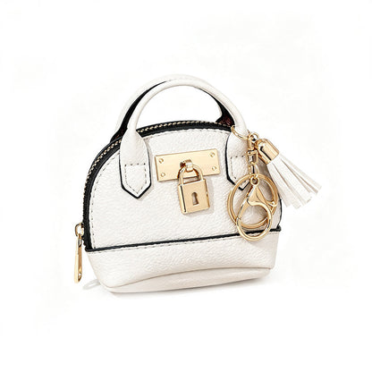 🎉 LIMITED TIME 50% OFF! 🐚 Mini Shell Bag Keychain – PU Leather Lipstick Coin Purse with Golden Padlock & Tassel ✨