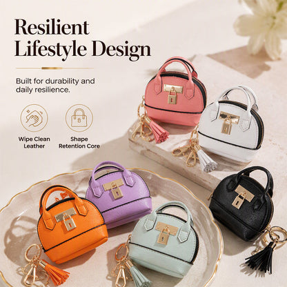 🎉 LIMITED TIME 50% OFF! 🐚 Mini Shell Bag Keychain – PU Leather Lipstick Coin Purse with Golden Padlock & Tassel ✨