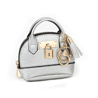 🎉 LIMITED TIME 50% OFF! 🐚 Mini Shell Bag Keychain – PU Leather Lipstick Coin Purse with Golden Padlock & Tassel ✨
