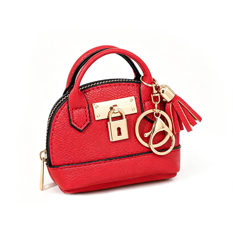 🎉 LIMITED TIME 50% OFF! 🐚 Mini Shell Bag Keychain – PU Leather Lipstick Coin Purse with Golden Padlock & Tassel ✨