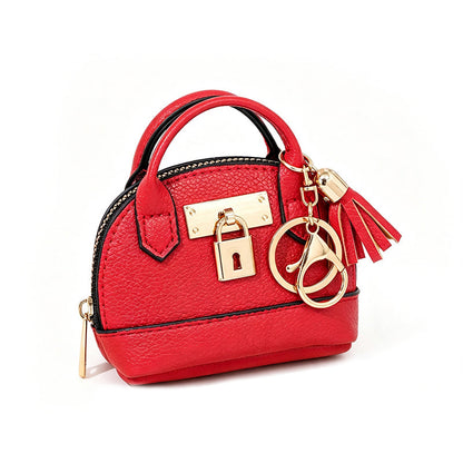 🎉 LIMITED TIME 50% OFF! 🐚 Mini Shell Bag Keychain – PU Leather Lipstick Coin Purse with Golden Padlock & Tassel ✨