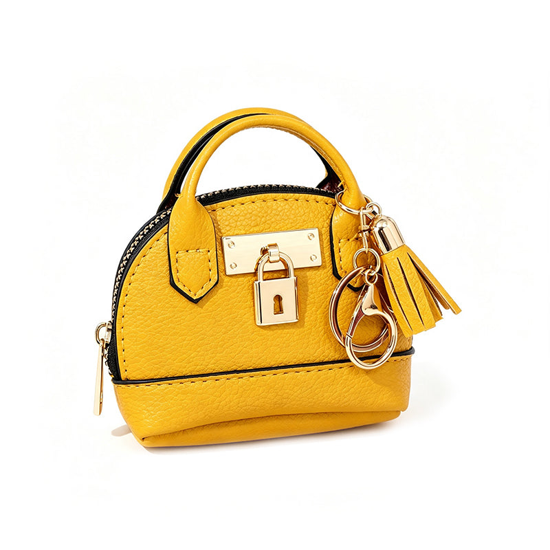 🎉 LIMITED TIME 50% OFF! 🐚 Mini Shell Bag Keychain – PU Leather Lipstick Coin Purse with Golden Padlock & Tassel ✨