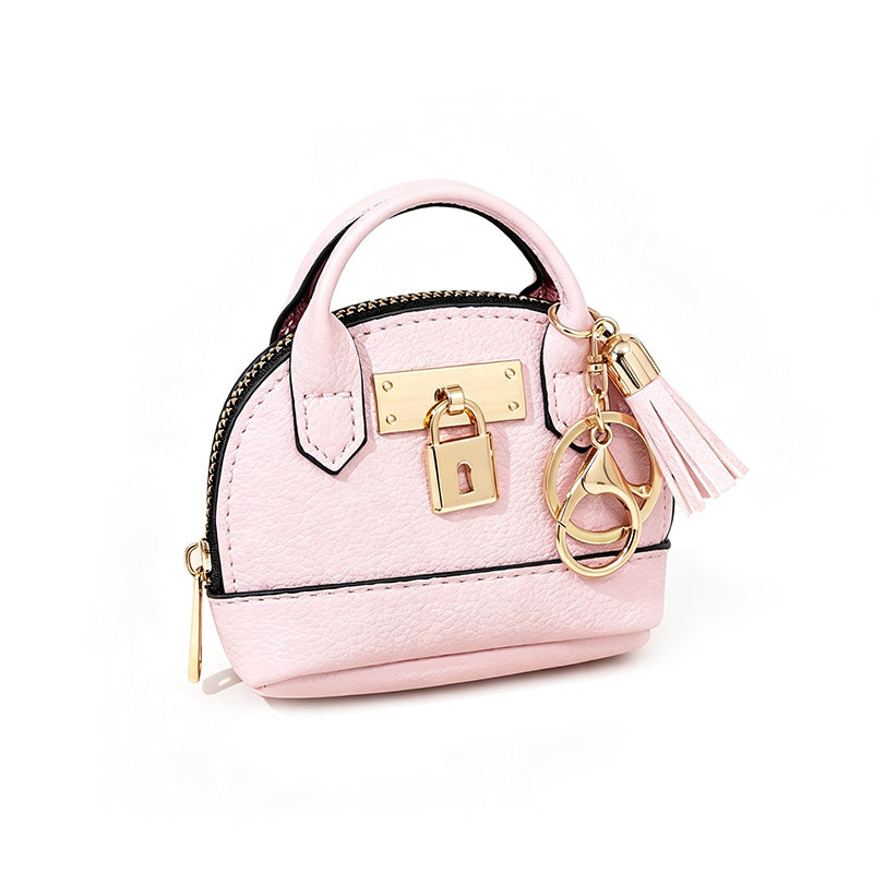 🎉 LIMITED TIME 50% OFF! 🐚 Mini Shell Bag Keychain – PU Leather Lipstick Coin Purse with Golden Padlock & Tassel ✨
