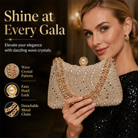 Elegant Pearl Clasp Evening Clutch Bag