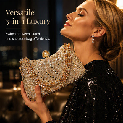Elegant Pearl Clasp Evening Clutch Bag