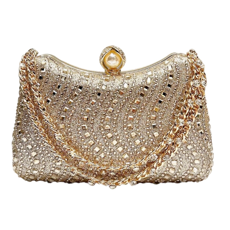 Elegant Pearl Clasp Evening Clutch Bag