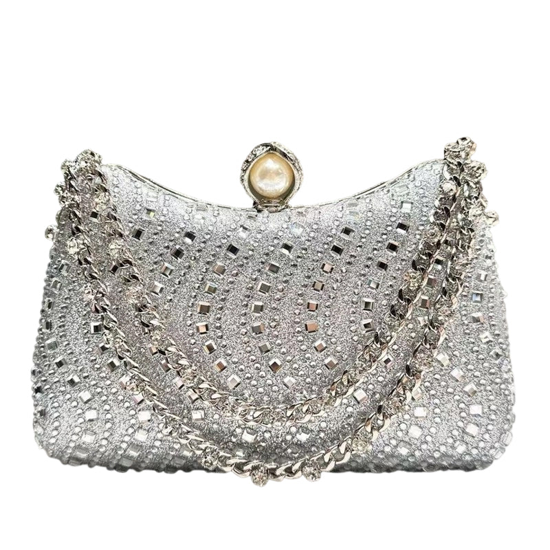 Elegant Pearl Clasp Evening Clutch Bag