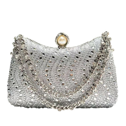 Elegant Pearl Clasp Evening Clutch Bag