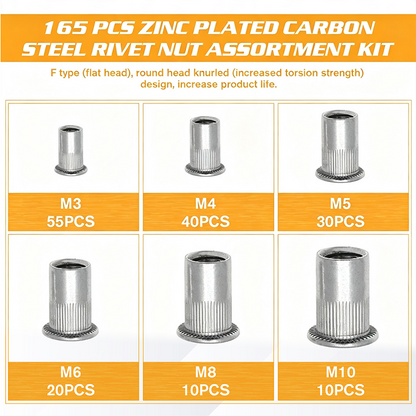 🎉 2026 Sale — Over 17,400 Sold!🔩 Knurled Aluminum Rivet Nut Assortment Kit 165PCS ✨