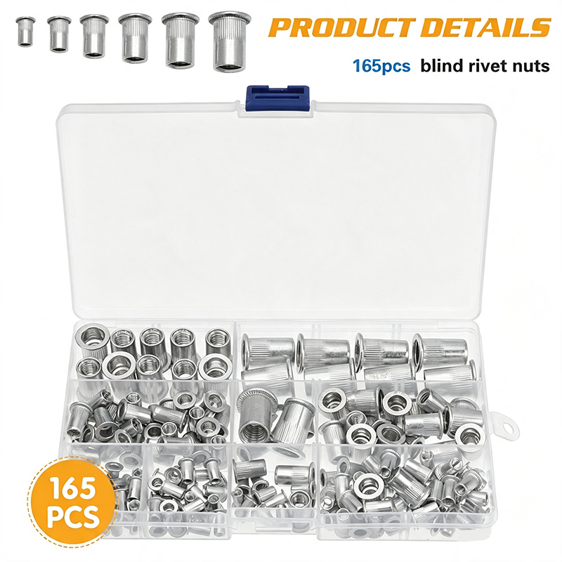 🎉 2026 Sale — Over 17,400 Sold!🔩 Knurled Aluminum Rivet Nut Assortment Kit 165PCS ✨