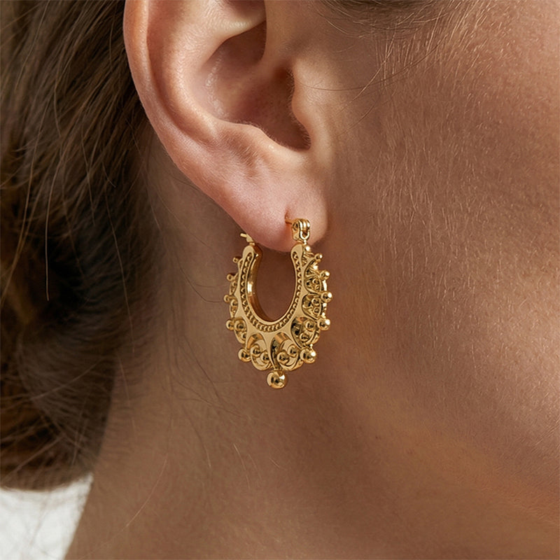Vintage Stainless Steel Bohemian Hoop Earrings
