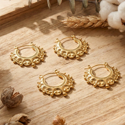 Vintage Stainless Steel Bohemian Hoop Earrings