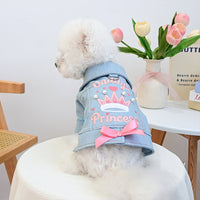 👗 Cute Princess Denim Dog Jacket – Stylish Adjustable Clothing for Small & Medium Dogs, Soft Washed Denim with Bow Accent 🐩✨