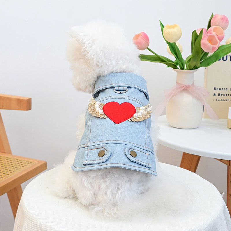 👗 Cute Princess Denim Dog Jacket – Stylish Adjustable Clothing for Small & Medium Dogs, Soft Washed Denim with Bow Accent 🐩✨