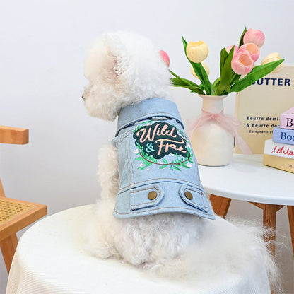👗 Cute Princess Denim Dog Jacket – Stylish Adjustable Clothing for Small & Medium Dogs, Soft Washed Denim with Bow Accent 🐩✨