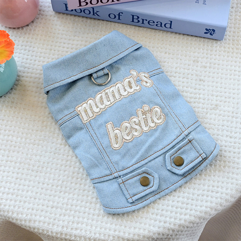 👗 Cute Princess Denim Dog Jacket – Stylish Adjustable Clothing for Small & Medium Dogs, Soft Washed Denim with Bow Accent 🐩✨