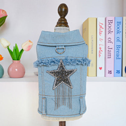 👗 Cute Princess Denim Dog Jacket – Stylish Adjustable Clothing for Small & Medium Dogs, Soft Washed Denim with Bow Accent 🐩✨