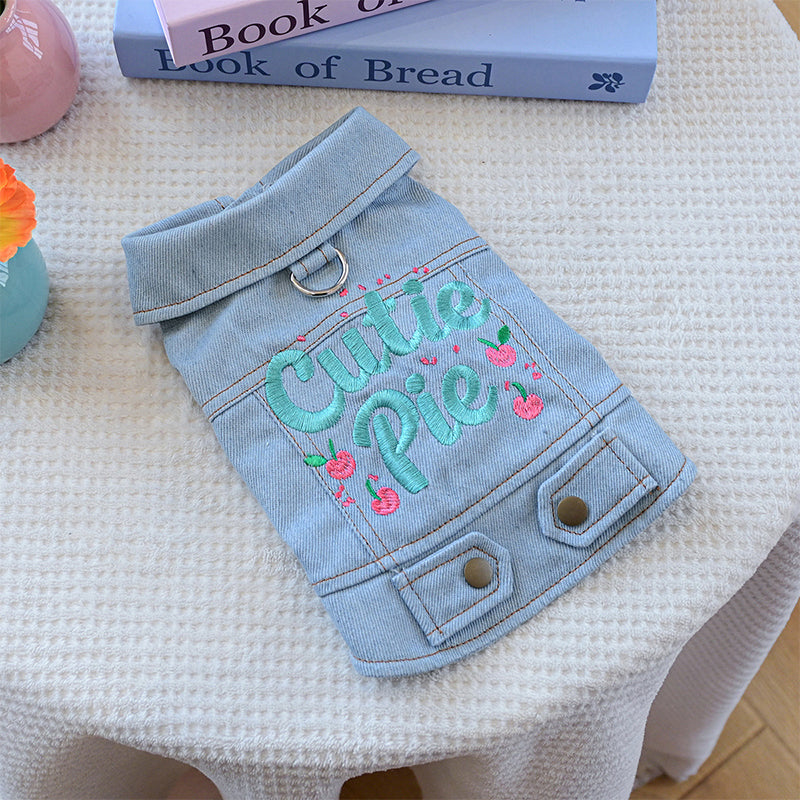 👗 Cute Princess Denim Dog Jacket – Stylish Adjustable Clothing for Small & Medium Dogs, Soft Washed Denim with Bow Accent 🐩✨