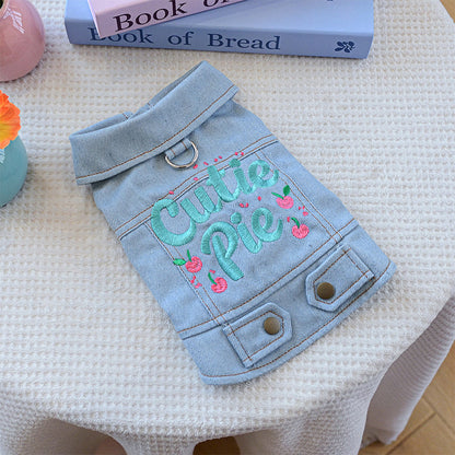 👗 Cute Princess Denim Dog Jacket – Stylish Adjustable Clothing for Small & Medium Dogs, Soft Washed Denim with Bow Accent 🐩✨