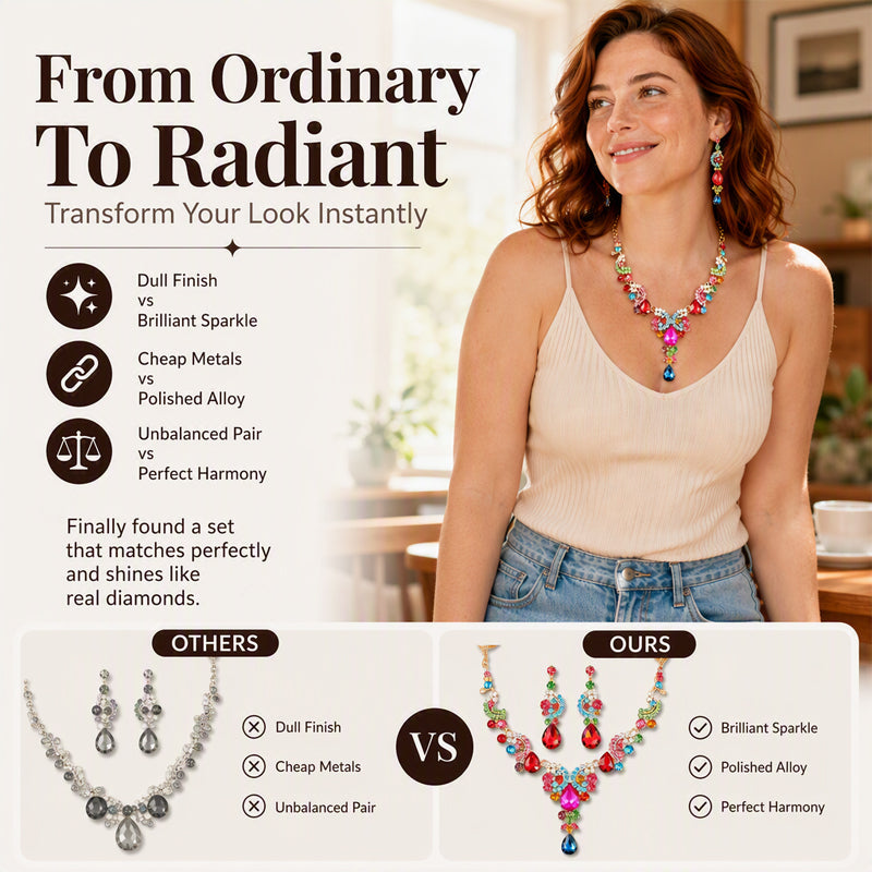 🎉 LIMITED TIME 50% OFF! 💎 Sparkling Rhinestone Necklace and Earrings Jewelry Set – Dazzling Crystal Accents & Elegant Matching Design ✨