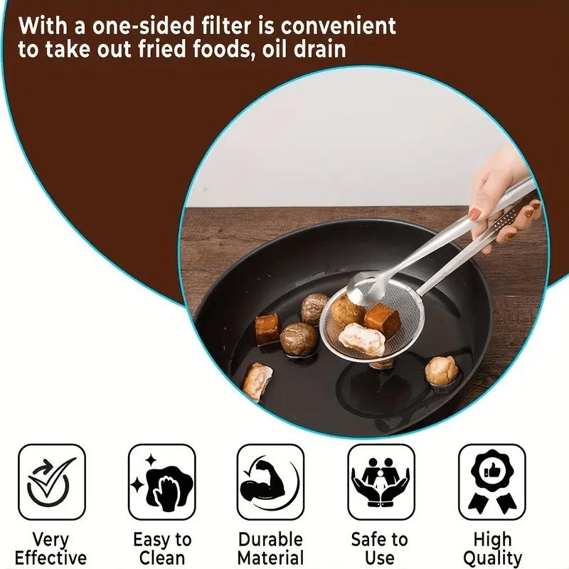 🍳 2026 Sale — Over 16,400 Sold! 🥢 2-in-1 Stainless Steel Food Tongs & Oil Strainer – Fine Mesh, Ergonomic Handle & Easy Clean 💫
