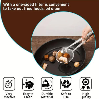 🍳 2026 Sale — Over 16,400 Sold! 🥢 2-in-1 Stainless Steel Food Tongs & Oil Strainer – Fine Mesh, Ergonomic Handle & Easy Clean 💫