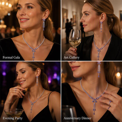 🎉 LIMITED TIME 50% OFF! 🦋 Elegant Butterfly Necklace and Earrings Set – Purple Rhinestone Design, Lightweight Copper & Versatile Style ✨