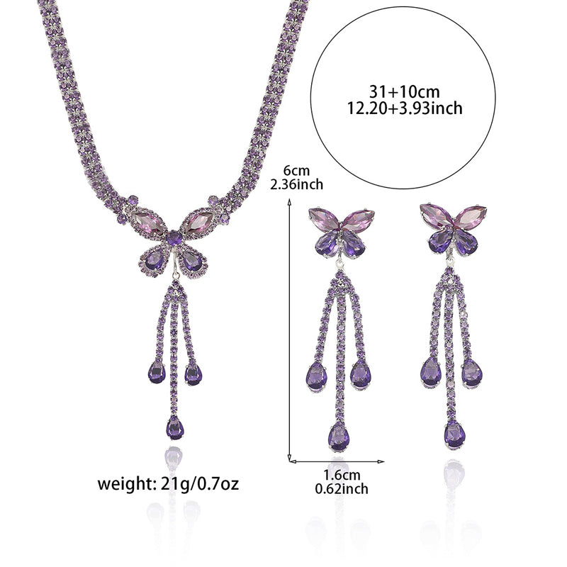 🎉 LIMITED TIME 50% OFF! 🦋 Elegant Butterfly Necklace and Earrings Set – Purple Rhinestone Design, Lightweight Copper & Versatile Style ✨