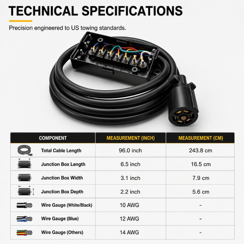 7-Way Trailer Wiring Harness with Weatherproof Junction Box