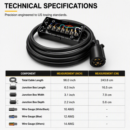 7-Way Trailer Wiring Harness with Weatherproof Junction Box