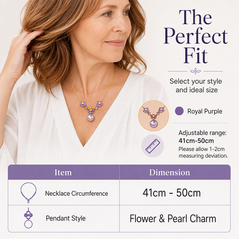 Elegant Purple Zircon Flower Pendant Necklace