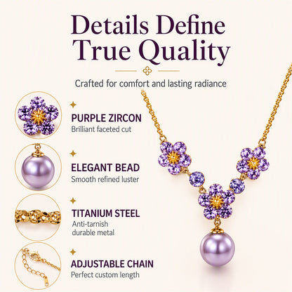Elegant Purple Zircon Flower Pendant Necklace