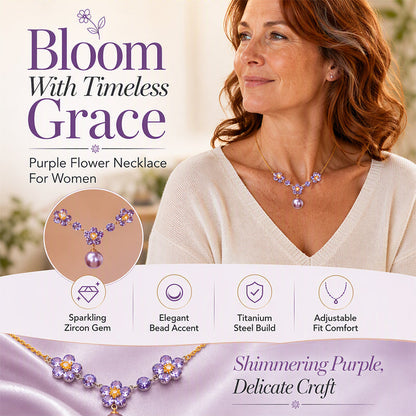 Elegant Purple Zircon Flower Pendant Necklace