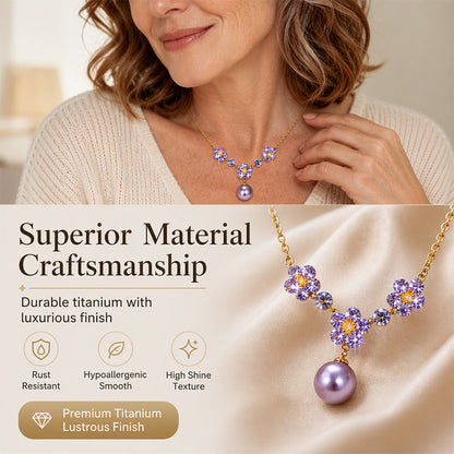 Elegant Purple Zircon Flower Pendant Necklace