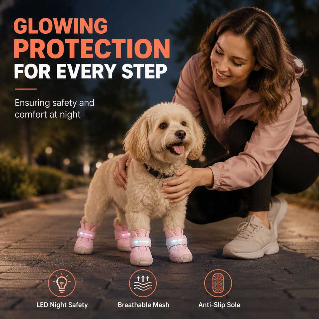 🐶 LIMITED‑TIME 50% OFF! ✨ Stylish Breathable Dog Shoes with LED Lights – Secure‑fit, Night‑visible, Paw‑protective 🌙