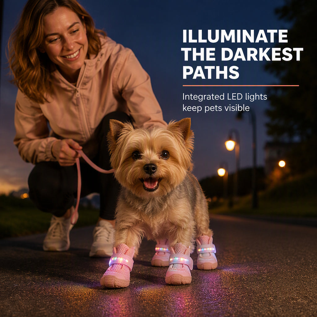 🐶 LIMITED‑TIME 50% OFF! ✨ Stylish Breathable Dog Shoes with LED Lights – Secure‑fit, Night‑visible, Paw‑protective 🌙
