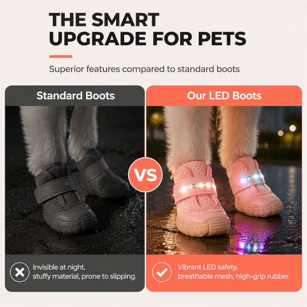 🐶 LIMITED‑TIME 50% OFF! ✨ Stylish Breathable Dog Shoes with LED Lights – Secure‑fit, Night‑visible, Paw‑protective 🌙