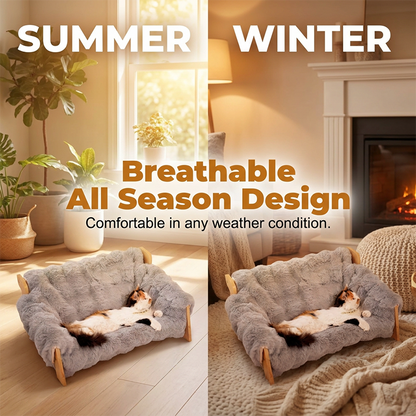 🛋️🐾 Elevated Plush Pet Bed with Wooden Frame – Premium Comfort, Sturdy Natural Wood & Removable Washable Cover ✨