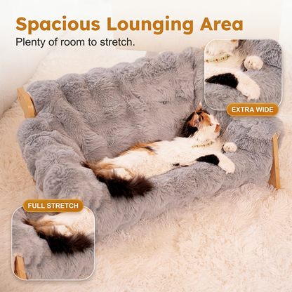🛋️🐾 Elevated Plush Pet Bed with Wooden Frame – Premium Comfort, Sturdy Natural Wood & Removable Washable Cover ✨