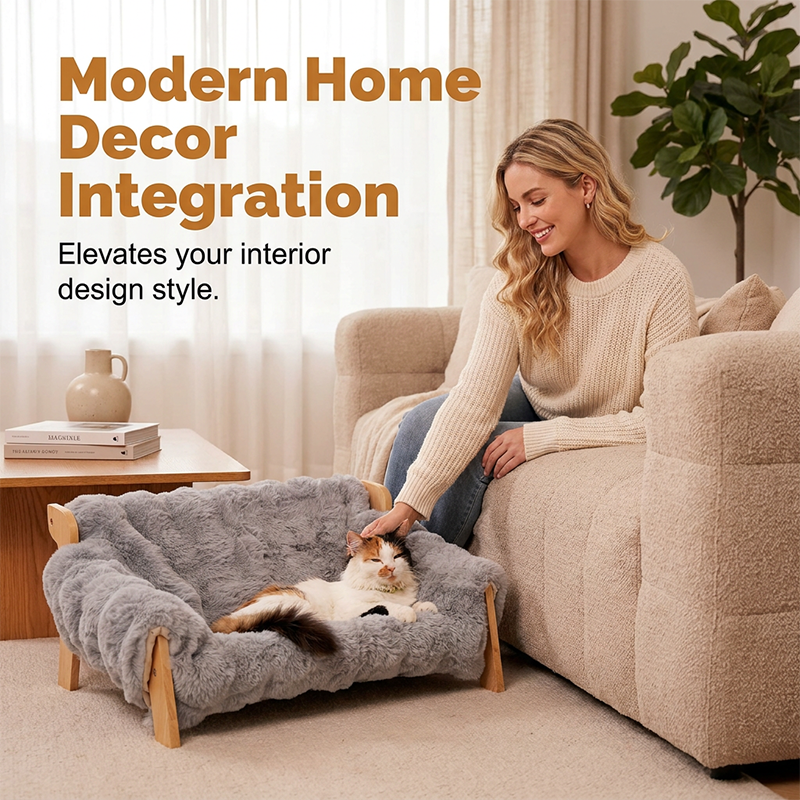 🛋️🐾 Elevated Plush Pet Bed with Wooden Frame – Premium Comfort, Sturdy Natural Wood & Removable Washable Cover ✨