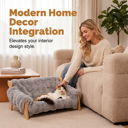 🛋️🐾 Elevated Plush Pet Bed with Wooden Frame – Premium Comfort, Sturdy Natural Wood & Removable Washable Cover ✨
